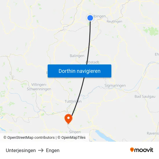 Unterjesingen to Engen map