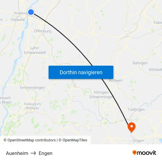 Auenheim to Engen map