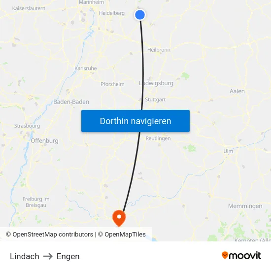Lindach to Engen map