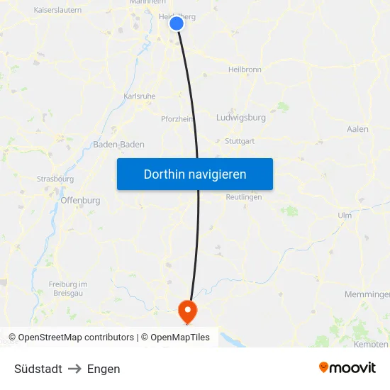Südstadt to Engen map