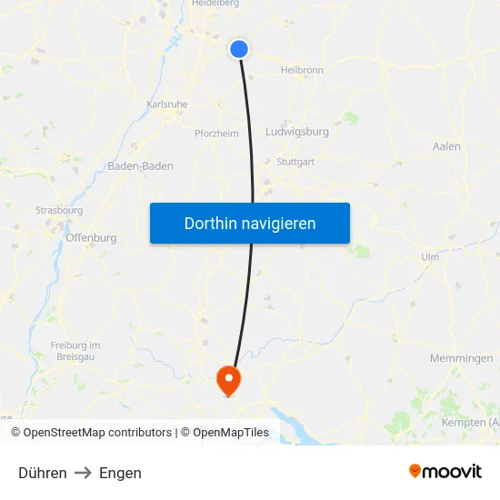 Dühren to Engen map