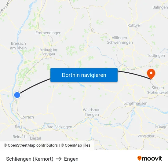 Schliengen (Kernort) to Engen map