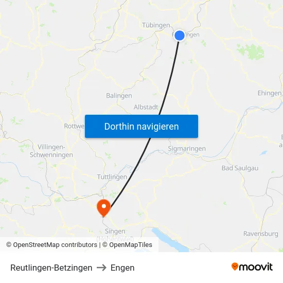 Reutlingen-Betzingen to Engen map