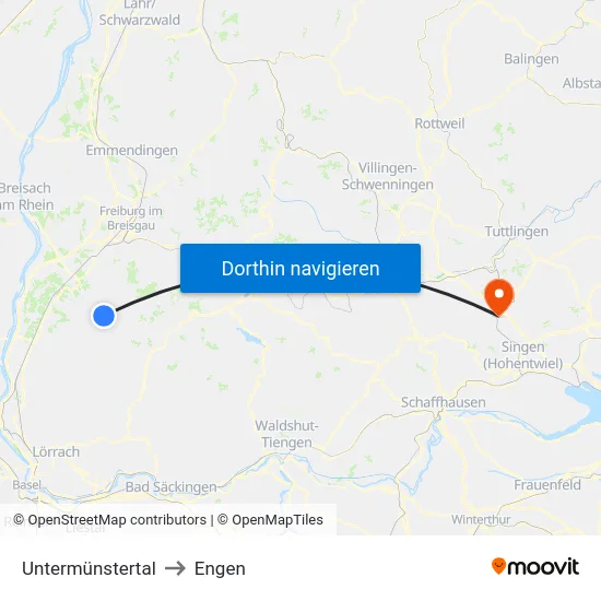 Untermünstertal to Engen map
