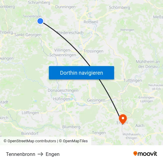 Tennenbronn to Engen map