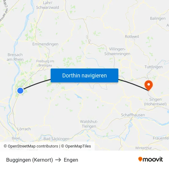 Buggingen (Kernort) to Engen map
