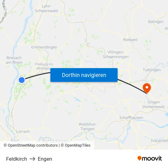 Feldkirch to Engen map