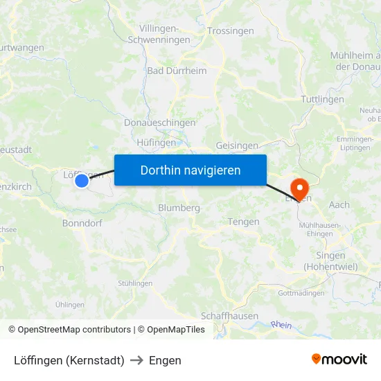 Löffingen (Kernstadt) to Engen map
