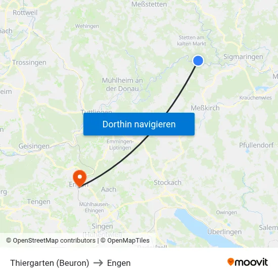 Thiergarten (Beuron) to Engen map
