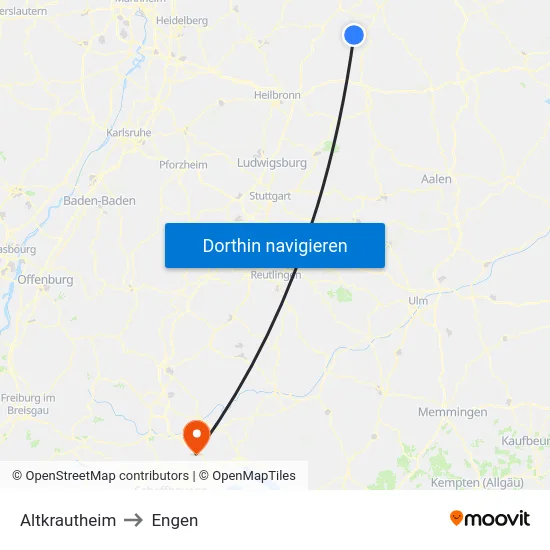 Altkrautheim to Engen map