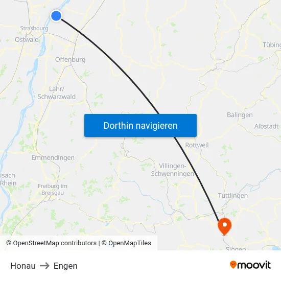 Honau to Engen map
