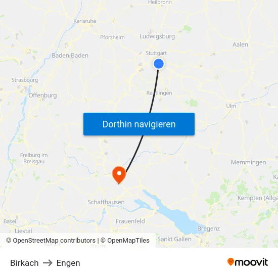 Birkach to Engen map