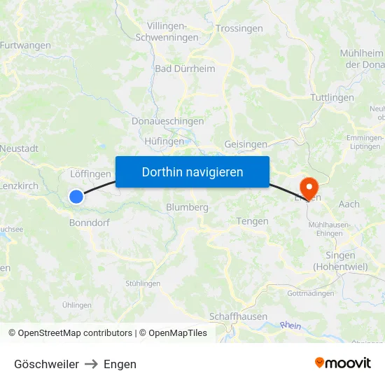 Göschweiler to Engen map