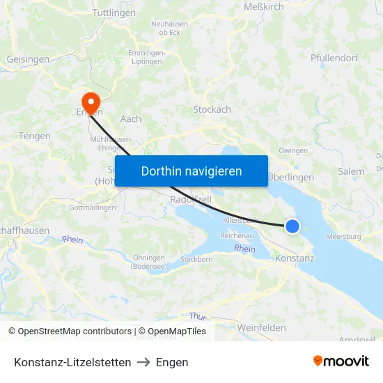 Konstanz-Litzelstetten to Engen map