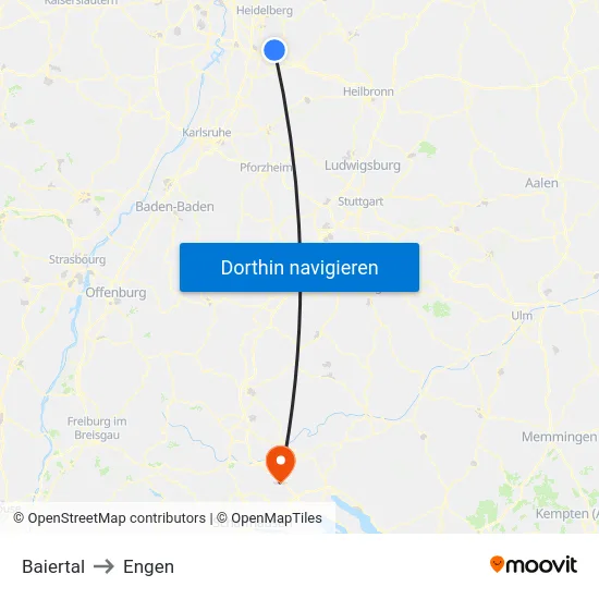 Baiertal to Engen map