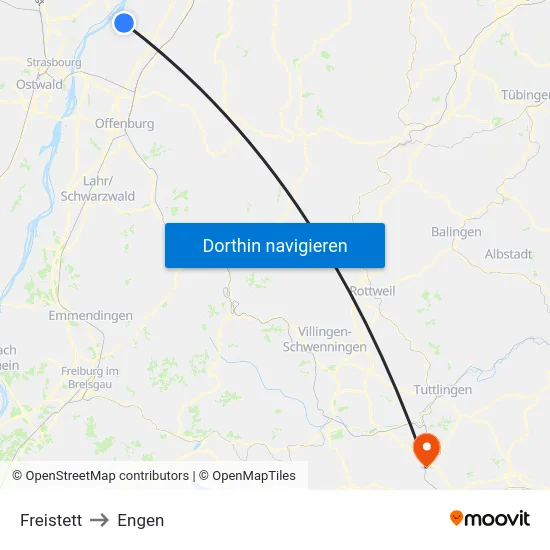Freistett to Engen map