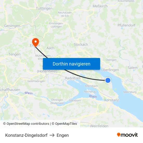 Konstanz-Dingelsdorf to Engen map