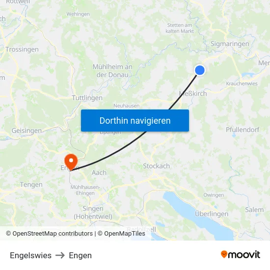 Engelswies to Engen map