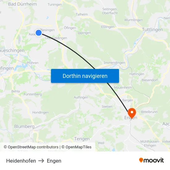 Heidenhofen to Engen map
