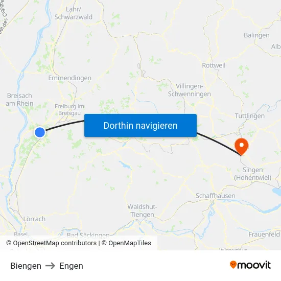 Biengen to Engen map