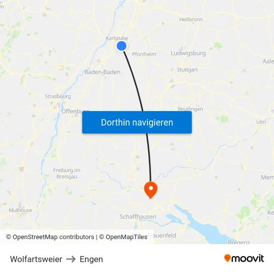 Wolfartsweier to Engen map