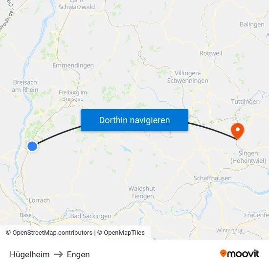 Hügelheim to Engen map