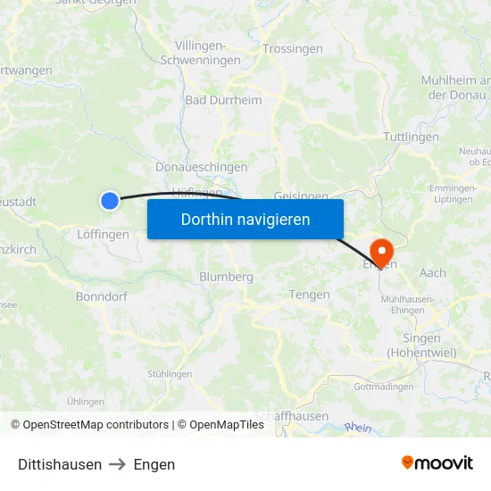 Dittishausen to Engen map