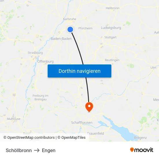 Schöllbronn to Engen map