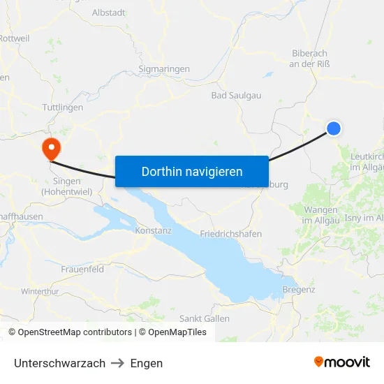 Unterschwarzach to Engen map
