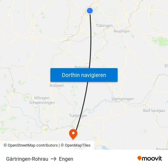 Gärtringen-Rohrau to Engen map