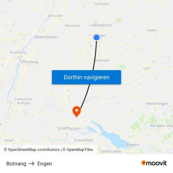 Botnang to Engen map