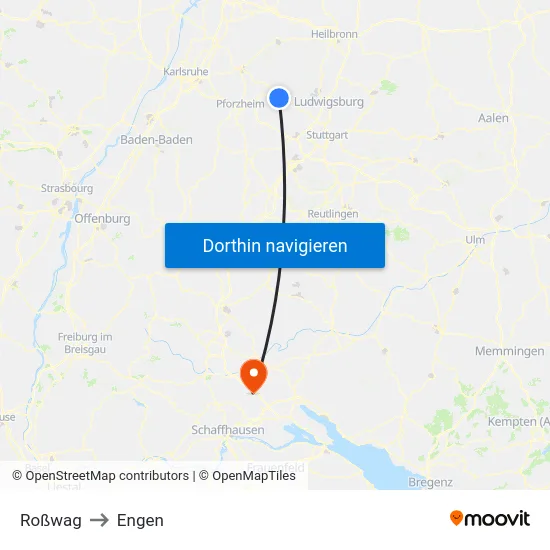Roßwag to Engen map