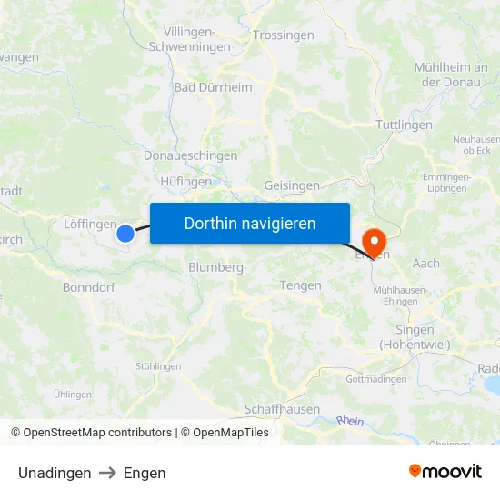 Unadingen to Engen map
