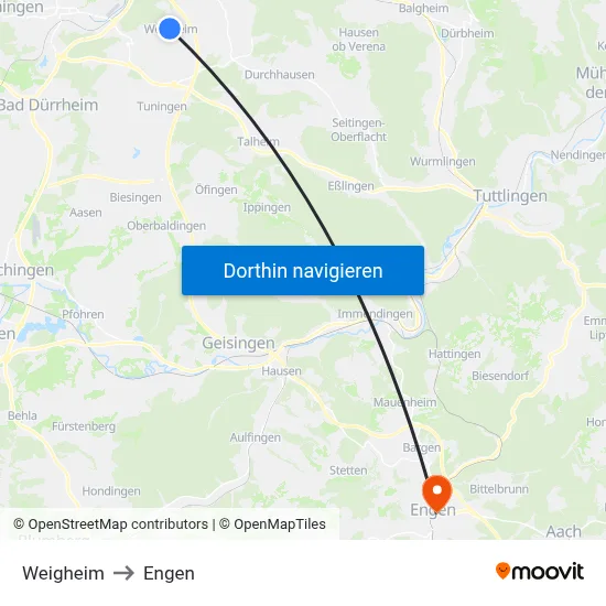 Weigheim to Engen map