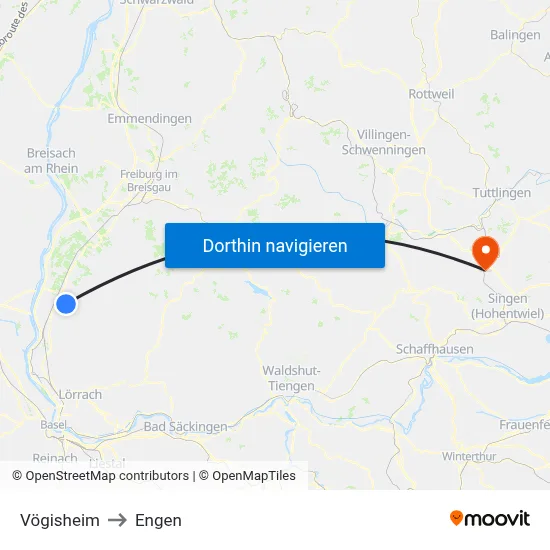 Vögisheim to Engen map