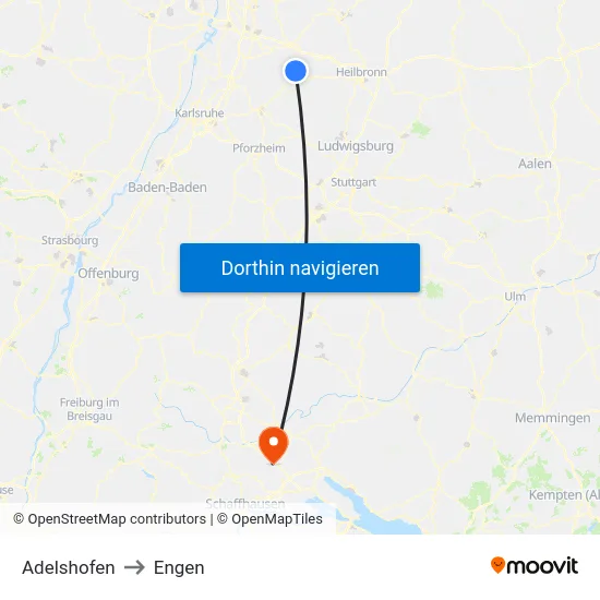Adelshofen to Engen map