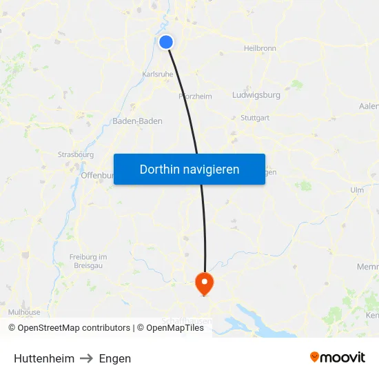Huttenheim to Engen map