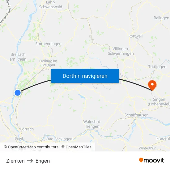 Zienken to Engen map