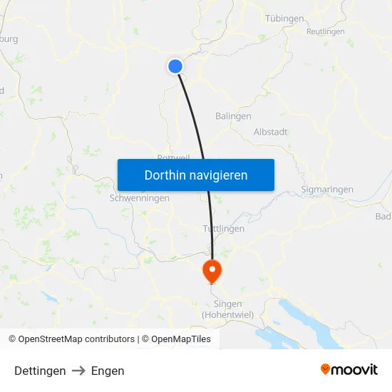 Dettingen to Engen map