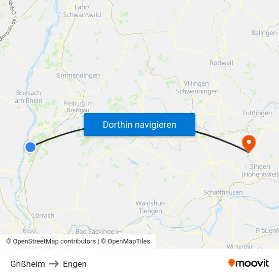 Grißheim to Engen map