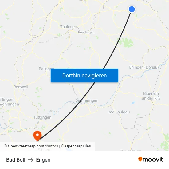 Bad Boll to Engen map