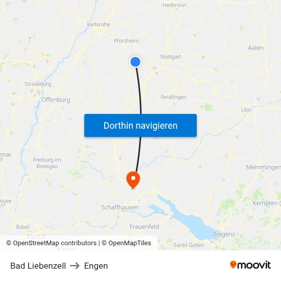 Bad Liebenzell to Engen map