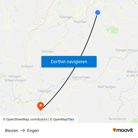 Beuren to Engen map