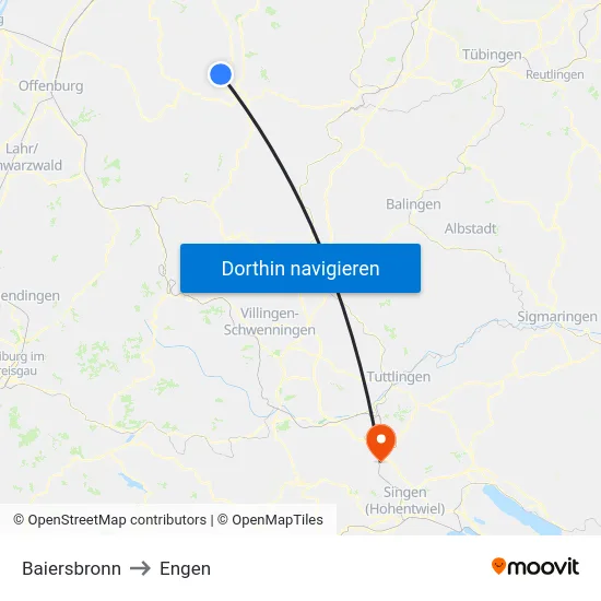 Baiersbronn to Engen map