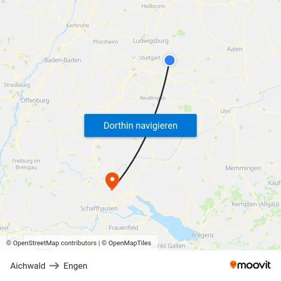 Aichwald to Engen map
