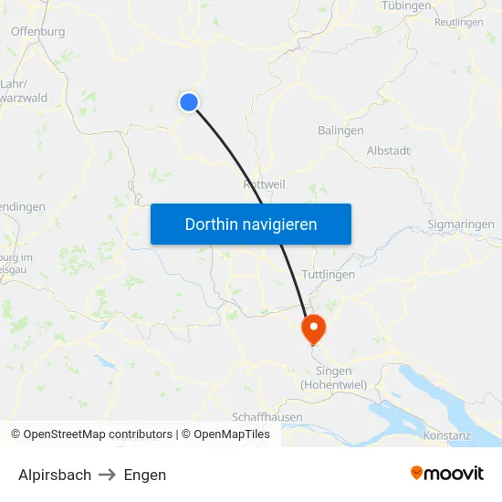Alpirsbach to Engen map