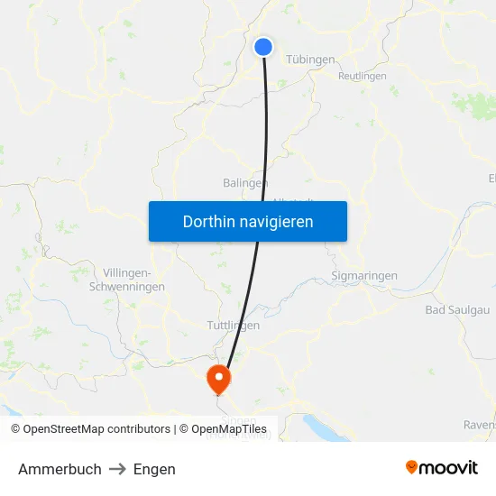 Ammerbuch to Engen map
