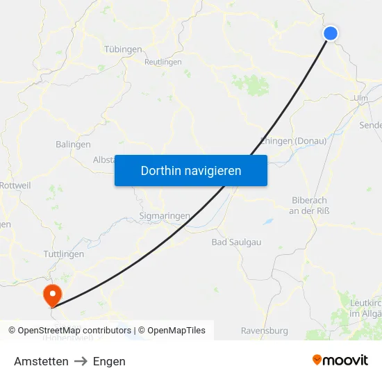 Amstetten to Engen map