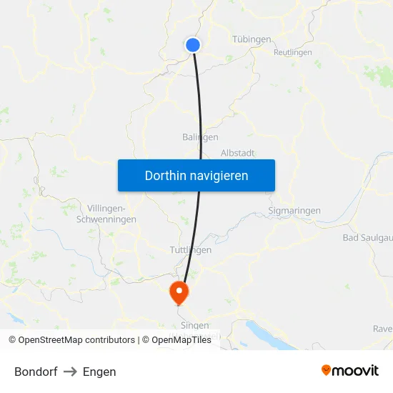 Bondorf to Engen map