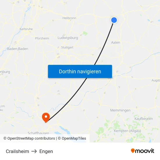 Crailsheim to Engen map